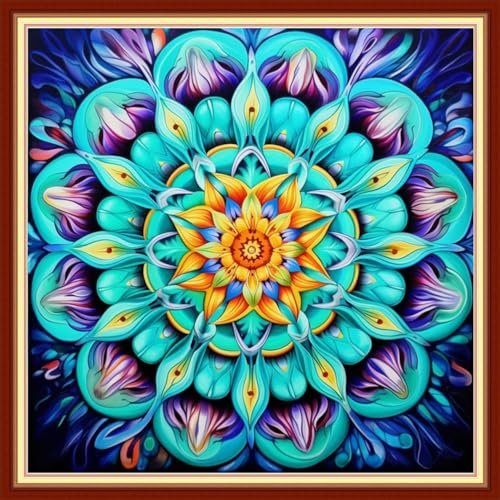 Image of Dimxvean Stamped Cross Stitch Kits,Cross Stitch Kits for Adults Beginners,Embroidery Kits Full Range of Cross Stitch Stamped Kits Needlepoint Kits Cross Stitch Patterns-Magic Mandala 18x18 inch