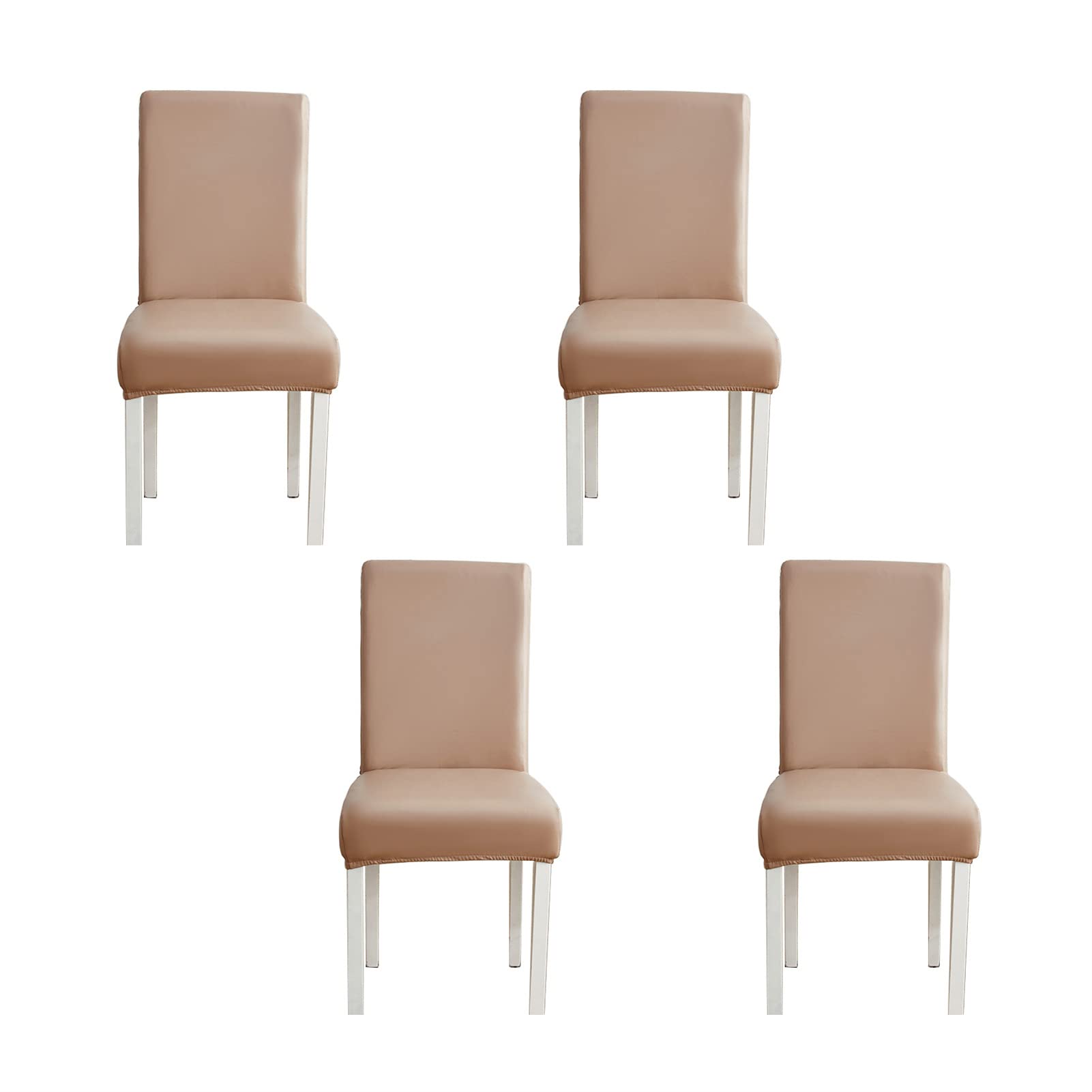 WWYL Dining Room Chair Covers Set of 2/4 or 6, Stretch Artificial Leather Dining Chair Covers, Waterproof Oil-proof Removable Washable Faux PU Chair Covers (Khaki,Pack of 4)
