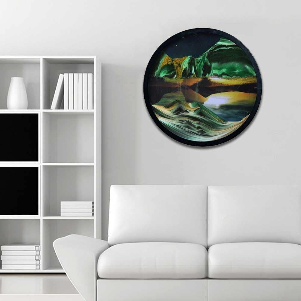 Flowing Sand Painting - 3D Dynamic Moving Sand, Dynamic 3D Natural Landscape Wall Decoration, 360° Dynamic Sand Art,Round Glass Moving Sand Pictures, Moving Sand Art for Office Home