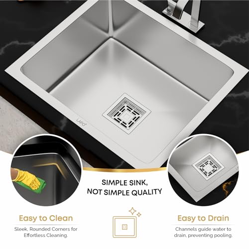 Image of LAPO Kitchen Sink Built in Stainless Steel | 21x18x9 Inch Single Bowl Design with Pre-Cut Tap Hole | UV Resistant Surface | Includes Drain Assembly, Pipe & Strainer | 20 Years Warranty (Silver Matt)