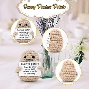 Mini Funny Knitted Wool Potato Toy with Positive Card - Creative Cute Crochet Doll Cheer Up Gift for Friends, Parties, Christmas Decoration and Encouragement Mini Funny Knitted Wool Potato Toy with Positive Card Creative Cute Crochet Doll Cheer Up Gift for Friends Parties Christmas Decoration and Encouragement