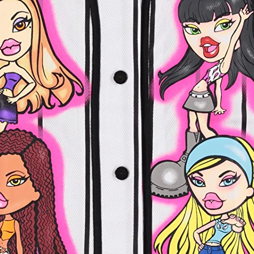 Bratz Ladies Dolls Baseball Jersey - Yasmin, Cloe, Jade, And Sasha Mesh Button Down Baseball Jersey 1990'S Shirt (White, Medium) #TOP4