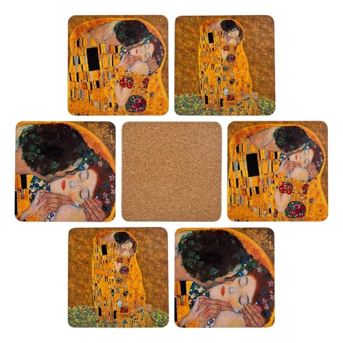 Set di 6 sottobicchieri Giordano di Ponzano® Premium Design per tazze, tazze, fiori o candele sul tavolo con base in sughero. Quadrato da 10 cm. Edizione (Scatola IL Bacio)