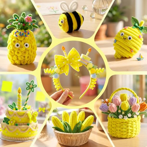 Image of Caydo 200PCS Yellow Pipe Cleaners, Chenille Stems for Crafts