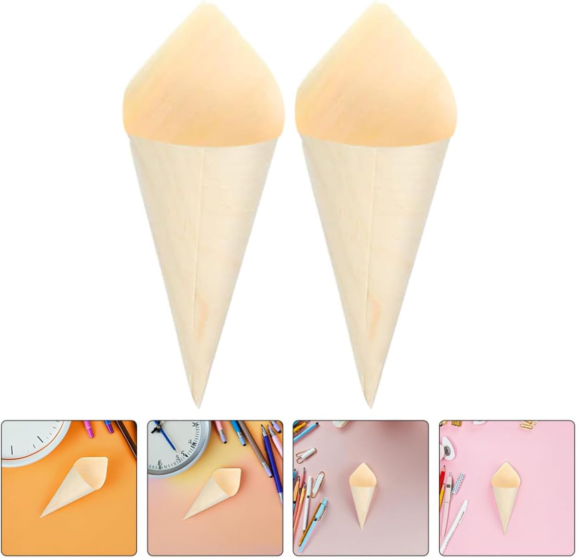 Wooden Ice Cream Holder 50pcs Beige Cone Cup Shape