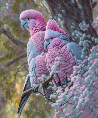 Affiches sur toile de cacatoès au salon pour créer une ambiance nature pastel de 58 x 90 cm