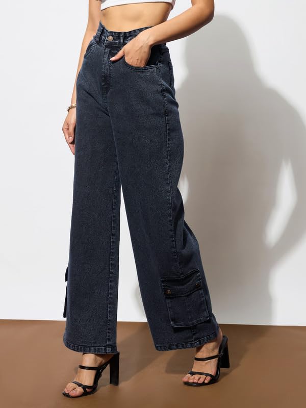 Image of barcino Blue Washed Hem Pocket Stretch Straight Jeans