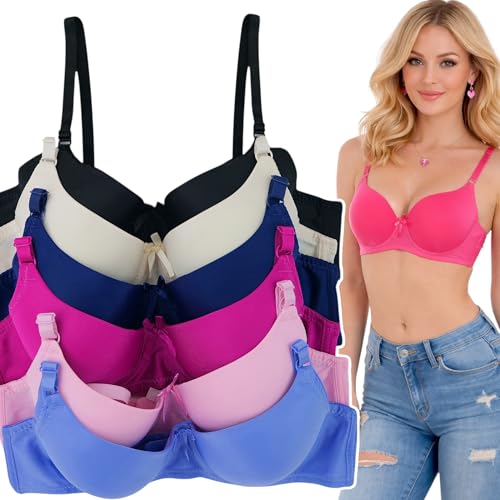 Image of ToBeInStyle Women's Pack of 6 Padded Assorted Styles Supportive Bras Cup Size - A to DDD