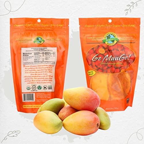 Organic Dried Mango Slices 12Oz Two Pack With Measurement Conversion Refrigerator Magnet - Non-Gmo, Vegan, Gluten-Free, All Natural Family Size Dried Fruit Snacks #TOP4