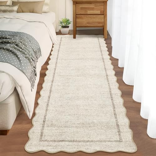 GarveeHome Scalloped Washable Kitchen Runner Rug 2x8 Non Slip Beige