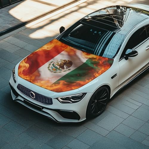 Image of Car Hood Cover Mexican Flag Stretchable Auto Hoods Wraps Waterproof Auto Exterior Accessories for Compact Sedans SUVs Trucks Minivans (59x39 Inch)