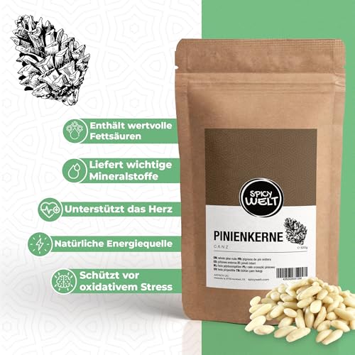 Spicy Welt Pinienkerne Ganz (250g) – Baby Pinienkerne | Ungesalzen & Unbehandelt | für Pesto & Toppings | Pasta, Salate & Bowls | Buttrig, Nussig & Zart im Biss | 100% Naturrein, Ohne Zusätze