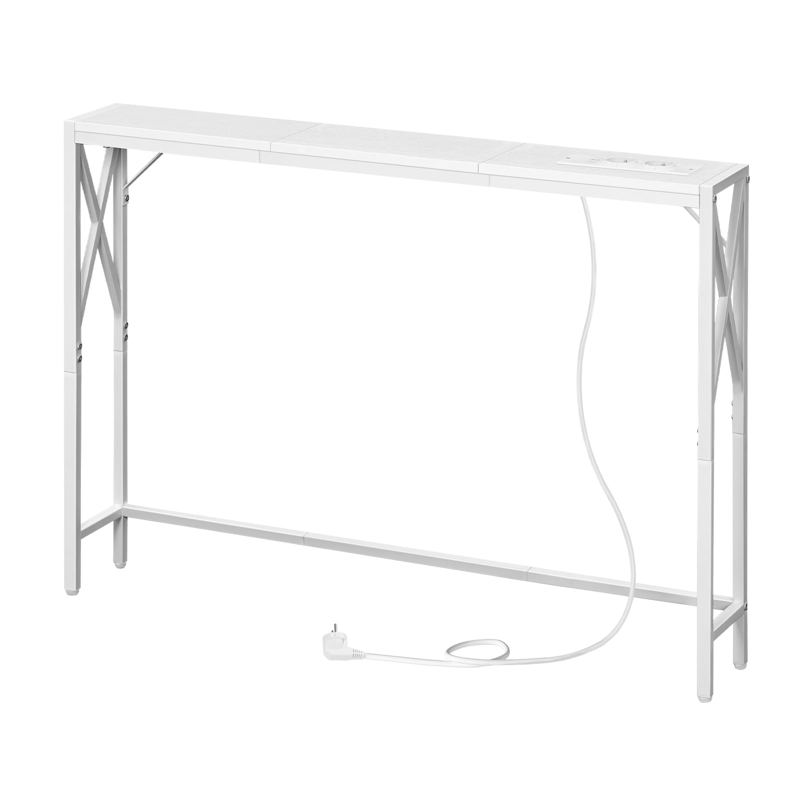 MAHANCRIS Mesa Auxiliar con Base de Carga, Mesita de Entrada, Consola Larga y Estrecha, Mesa de Pasillo, Mesa Vintage para Respaldo de Sofá, Adecuada para Entrada, Vestíbulo, Blanco ACTWT151UE01