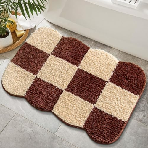 XYSaiXuan Khaki Checkered Bath Mat, 20''×32'' Brown Beige