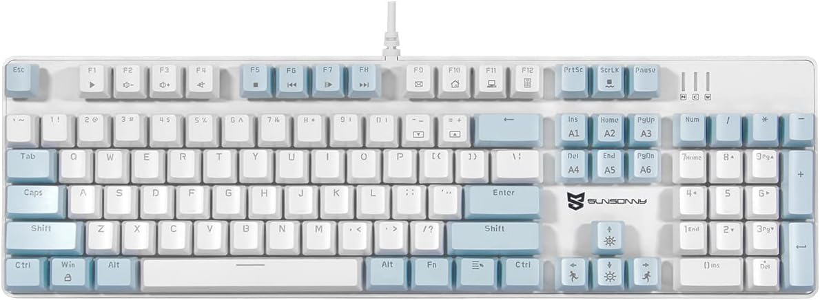 Merdia 104 Total Mechanical Gaming Keyboard USB Wired Keyboard with LED Backlight (Brown Axis-Blue and White)