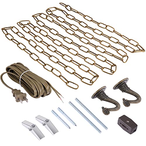 Image of Canomo Swag Light Kit with 12 Feet Chandelier Chain and 15 Feet Light Cord, Instructions Included for Chandelier, Pendant Light and Ceiling Fan Light, Antique Brass