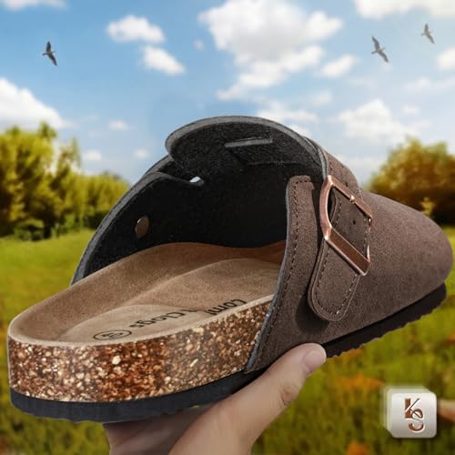 Image of KEMISANT Men Clogs-Comfortable Suede Mules Slippers Sandals Nurse Potato Shoes Unisex-Cushioned Cork-Footbed