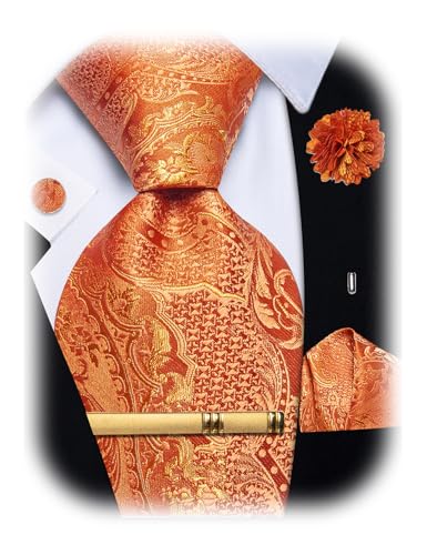 Image of YourTies Silk Paisley Floral Tie and Pocket Square Cufflinks with Lapel Pin Sets for Men 5PC Wedding Party