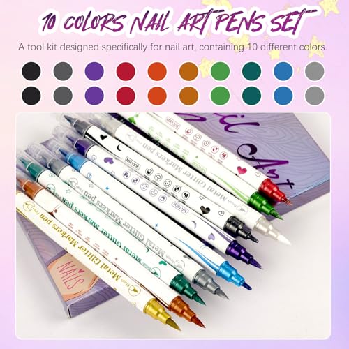 Image of 10 Color Nail Art Pens, Double-ended Nail Polish Pens Drawing Painting Point Liner Acrylic Painted Pen Kit, DIY Nails Art Design Manicure Tools Christmas Gifts 2026 Upgrade (2 Set)