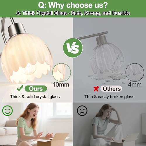 Image of Bathroom Light Fixtures, 3-Light Brushed Nickel Bathroom Vanity Light Over Mirror with White Tulip Glass Shades, Vanity Light Fixture for Bedroom, Living Room & Hallway (Bulbs Not Included)