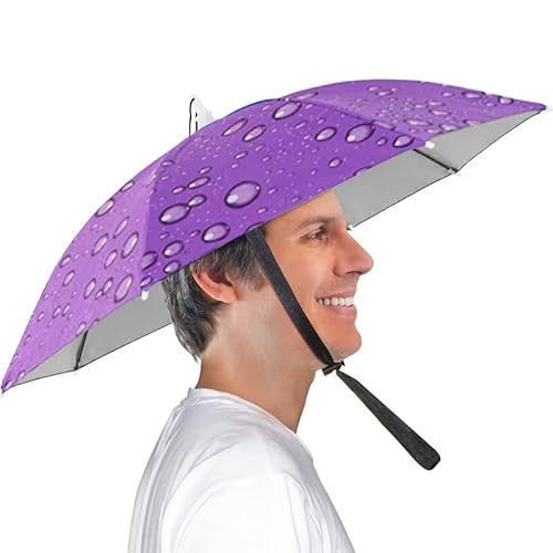 Kilobey Umbrella Hat, 25 Inch Small Hands Free Umbrella Cap For Adults & Kids, 7-Ribs Uv Protection Waterproof Foldable Headwear For Gardening Camping Golf Sunshade Outdoor,Water Drop Purple #TOP15