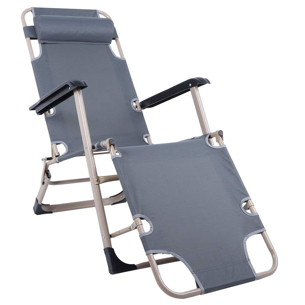 Sillón de Gravedad Cero para Patio, sillón reclinable Plegable para Exteriores, sillón de Playa, sillón de jardín Ajustable con Almohada para Piscina, jardín, Patio, Camping, Gris Little Surprise