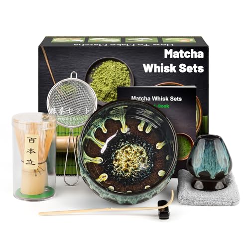 7-teiliges Japanisches Matcha-Zeremonie-Set, Matcha-Besen (Chasen) aus Bambus, Matcha-Schale, Bambus-Löffel, Sieb, Teetuch, Besenhalter, Komplettes Matcha-Set, Blau & Schwarz 7-teiliges Japanisches Matcha-Zeremonie-Set, Matcha-Besen (Chasen) aus Bambus, Matcha-Schale, Bambus-Löffel, Sieb, Teetuch, Besenhalter, Komplettes Matcha-Set, Blau & Schwarz