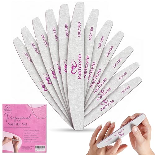 Professional 100/180 Grit Nail File Large 18cm Washable Emery Board for Acrylic Gel Natural Nails Double Sided Nail Shaping Buffer Salon Quality Manicure Pedicure Tools Set for Home