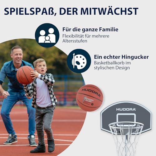 HUDORA Basketballst&auml;nder All Stars 205 - h&ouml;henverstellbarer Basketballkorb mit St&auml;nder f&uuml;r Kinder und Jugendliche - Mobiler Outdoor Korb f&uuml;r den Garten - mit Rollen und Standfu&szlig;
