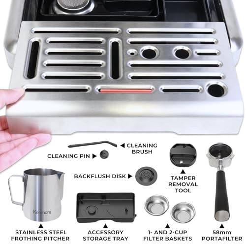 Image of Koolatron Kenmore Elite Semi-Automatic Self-Handling Coffee Maker, Automatic Cleaning, Milk Steamer and Frother, Bean Mill, Barista Style Professional Cappuccino Maker,