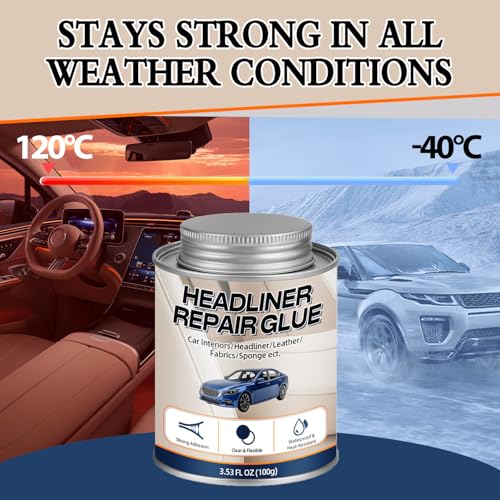 Car Headliner Glue 3.53OZ, Strong Automotive Upholstery Adhesive with Brush, Transparent Repair, Suitable for Fabric and Leather