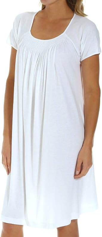 P-Jamas Womens Carlota2 New Smocking Short Sleeve Gown