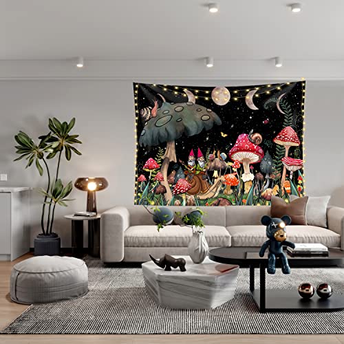 Dukuanggt Trippy Mushroom Tapestry Moon And Stars Tapestry Tapestry For Bedroom Fantasy Plants And Snail Tapestries Wall Tapestry For Room (Black Colorful, 51.2ʺ × 59.3ʺ) #TOP3