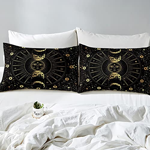 richhome Bohemian Celestial Sun Duvet Cover Set Single Moon Stars Bedding Set for Teens Kids Golden Black Breathable Cover Soft Quilt Cover Bedroom Decor Bedspread - Image 3