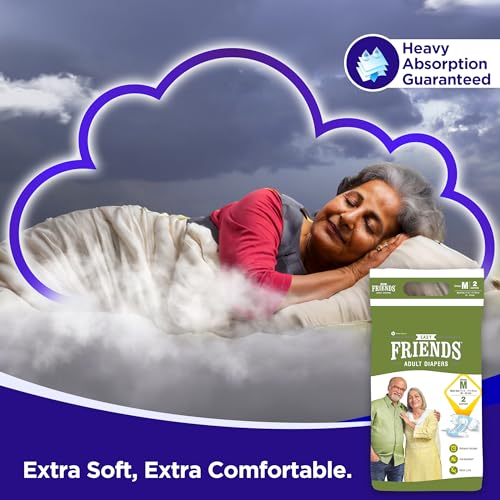 Image of Friends Easy Adult Diapers Tape Style (Medium) with odour lock and Anti-Bacterial Absorbent Core- Waist Size 28-44 Inch ; 71.12-111.76 Cm