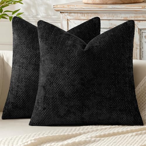 Image of MIULEE Pack of 2 Couch Throw Pillow Covers 18x18 Inch Black Modern Boho Accent Decorative Pillow Covers Soft Chenille Farmhouse Cushion Covers for Home Decor Bed Sofa Living Room