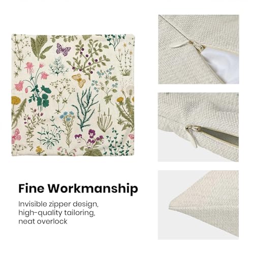 Image of AEIOAE Spring Pillow Covers 22x22 Inch Set of 2,Sage Green Teal Wild Flower Plant Throw Pillows Case,Seasonal Floral Outdoor Decorative Linen Farmhouse Decor Cushion Covers for Home Sofa Bed Couch