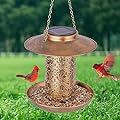 Ottsuls Solar Bird Feeder for Outdoors Hanging, Metal Wild Cardinals Garden Lantern with S Hook, Weatherproof and Water Resistant Birdfeeders as Gift Idea for Women Mom Grandma Bird Lovers (Bronze)