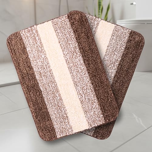 Image of Saral Home Microfiber Striped Rectangle Shaped Anti-Skid Bath Mats | Soft & Super Absorbent Mats for Shower | Washable, Non-Slip & Quick-Drying Mats, 50X70 CM | Pack of 2 (Brown)