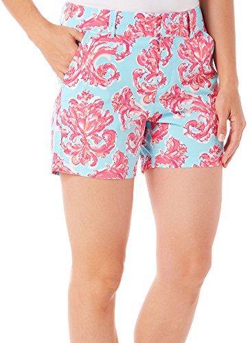 Caribbean Joe Women's Printed Poplin Clean Front Short, Spring Water, 14
