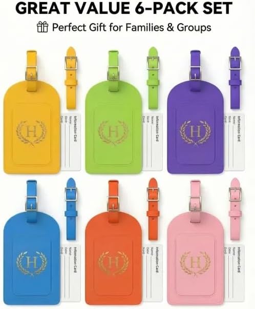 Luggage Tags for Suitcases 6 Pack PU Leather Travel Bag Tags with Privacy Cover & Stainless Steel Buckle, Vegan Leather Name ID Labels for Travel Bags, Cruise, Airline, Backpack, Baggage Identifier(H) - Image 7