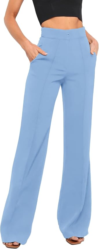 Womens High Waist Casual Dress Pants, Lightweight Wide Leg Long Trousers, Work Pants with Pockets for Women Office.