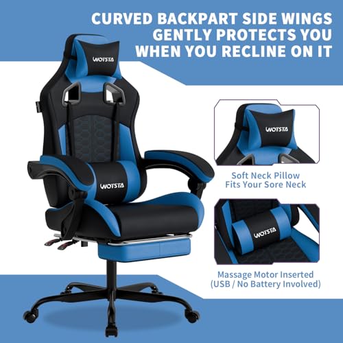 WOTSTA Gaming Chair with Footrest, Gaming Chairs PVC Leather Ergonomic Office Gamer Chair Headrest Lumbar Support Racing Style Video Gaming Chair for Office の商品画像 5