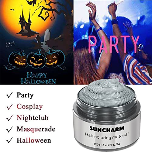 Silver Gray Temporary Hair Dye Wax - Instant Colored Hair Dye Wax, Natural Hair Pomades Hairstyle Cream For Men Women Party, Festival, Cosplay & Halloween 120Ml #TOP5