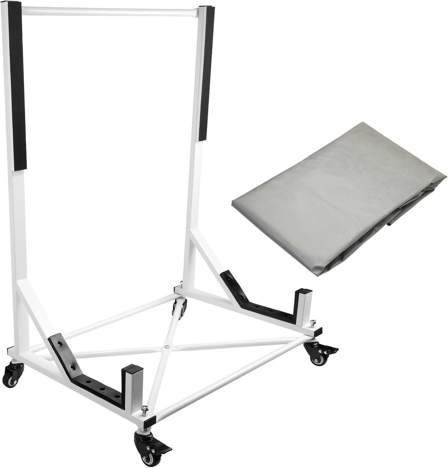 White Hard Top Storage Cart Compatible with Chevrolet Corvette Mazda MX-5 Miata Porsche 911 Boxster Mercedes-Benz SL320 SL500, w/Wheels and Cover
