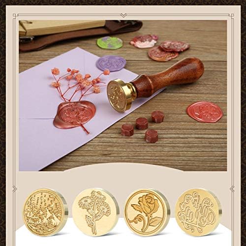 Kesote Wax Seal Stamp Kit 4PCS Vintage Wax Seal Stamps with Wooden Handle for Envelope Sealing Wedding Invitation DIY Greeting Card - 2.5cm in Diameter