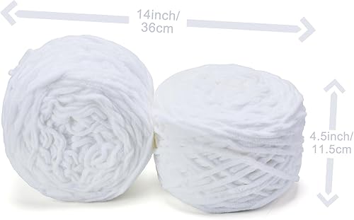 Miniatura 4 de Hilo acrílico de chenilla gruesa, 2 x 6.5 onzas, #6, súper voluminoso para mantas, ganchillo y manualidades de punto (blanco, 120 yardas x 2