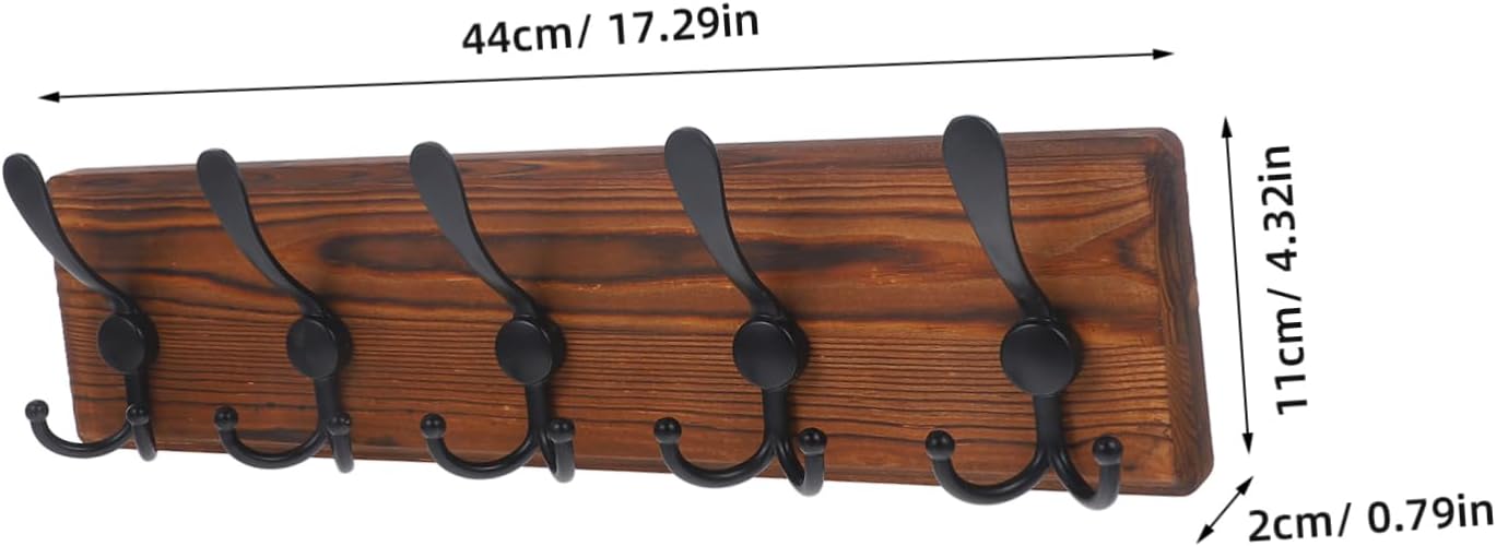 Amosfun Wall Mounted Wooden Hanger for Keys Hats Towels Robes Vintage Style Coat Rack Multi-Hooks for Organized Entryway Bathroom Hallway Use