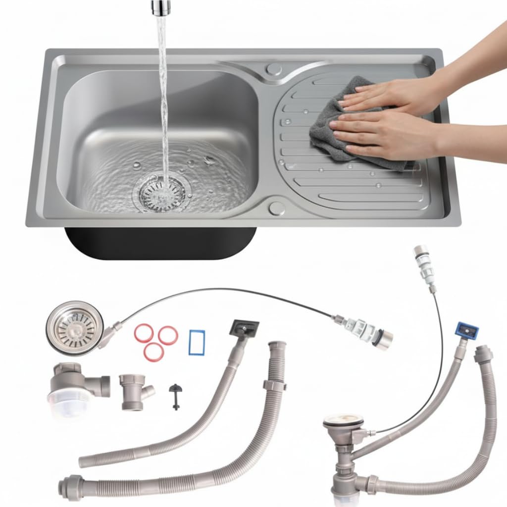 Mucola Einbauspüle Küchenspüle Edelstahl mit Abtropffläche 76x42 cm Silber | Becken links 36,5x33,5 cm, Excenter-Drehknopf für den Wasserablauf, satinierte Leinenstruktur, kratzunempfindlich