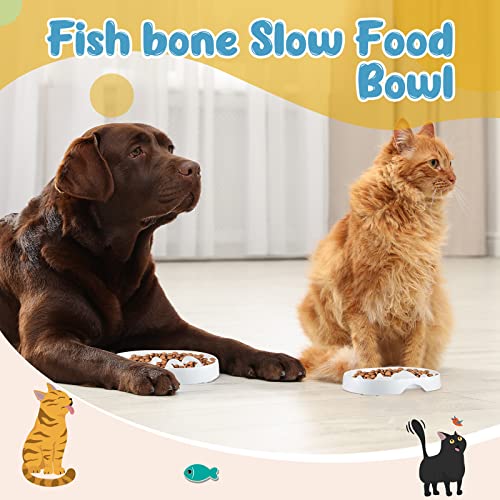 2 Pcs Slow Feeder Cat Bowl Interactive Bloat Stop Puzzle Cat Bowl Fun Cat Slow Feeder Bowl Slow Feed Raised Dish For Cats Dogs Pet Wet Dry Food Feeding Healthy Eating, Fish Pool Design (White) #TOP3